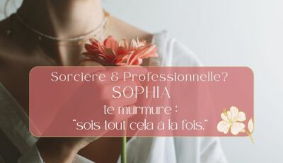 Femme élégante en train de réconcilier sa part sorcière et professionnelle, une fleur sur le coeur