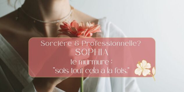 Femme élégante en train de réconcilier sa part sorcière et professionnelle, une fleur sur le coeur